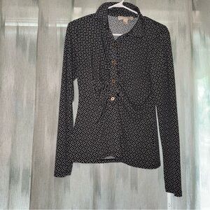 Michael Kors Black and White Long Sleeve Button Down Shirt Authentic Flattering
